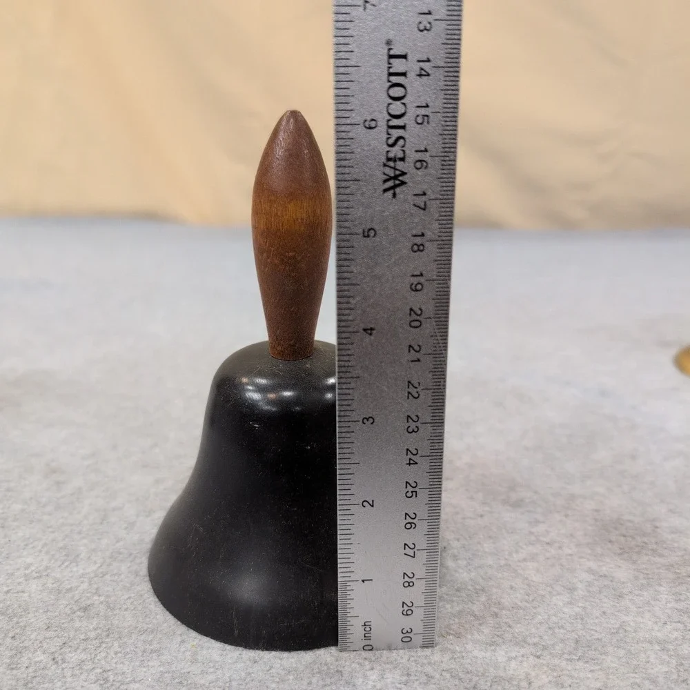Vintage Metal School Hand Bell Cherrywood  Handle - Desk Service Dinner -‎ LOUD!